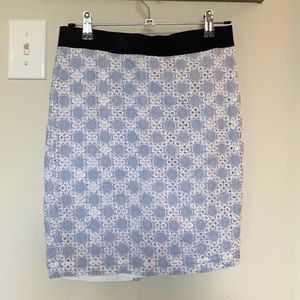 Crochet and striped skinny pencil skirt